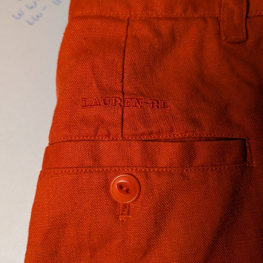 Ralph Lauren Red/Orange Linen Relaxed Fit Shorts - Picture 5 of 6